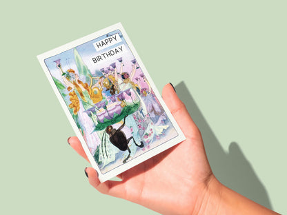 🧚‍♀️ Whimsical Fairy Happy Birthday Card - Vintage Fantasy Art