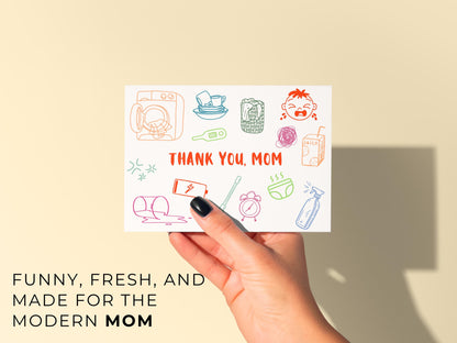🧽 Thank You Funny & Relatable Mother’s Day Card - Modern Mom Life Doodle Art