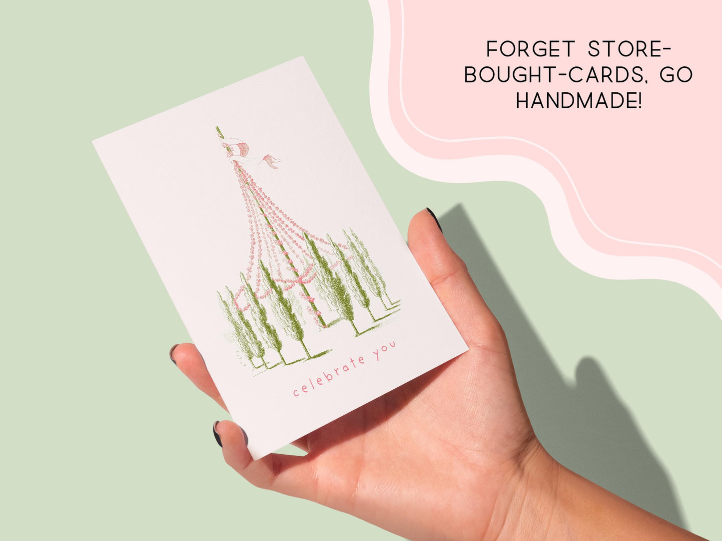🌸 Vintage Maypole Celebration Card, Pastel Birthday Art
