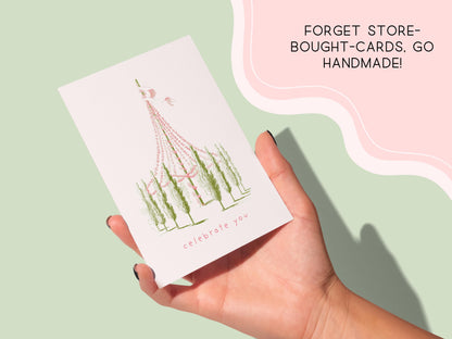 🌸 Vintage Maypole Celebration Card, Pastel Birthday Art
